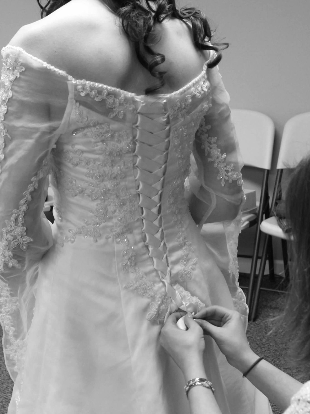 Lace-Up Off-Shoulder Bridal Gown - White